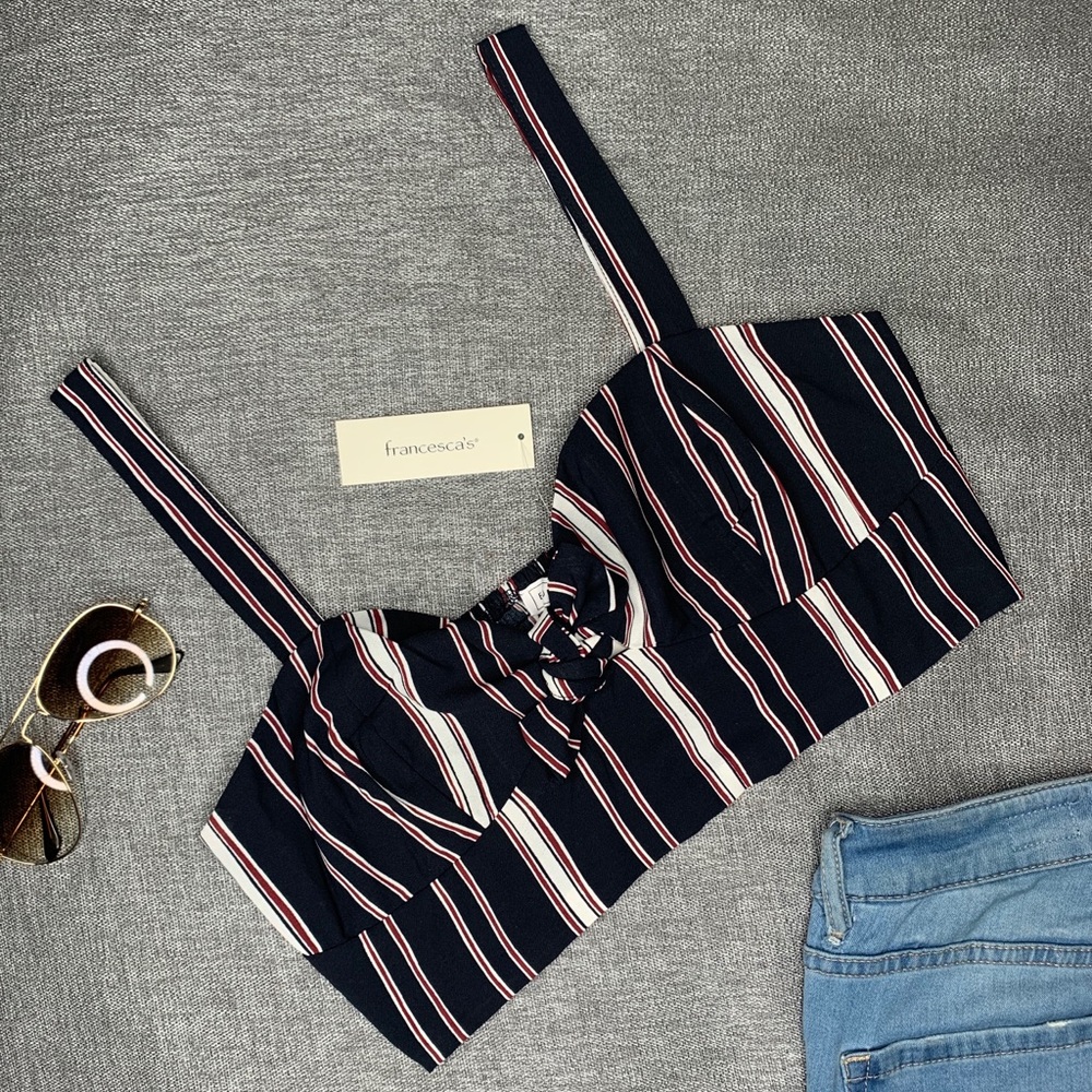 Navy Blue Stripe Crop Top